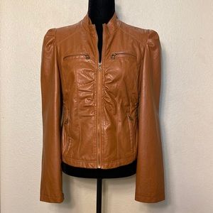 Women’s Faux Leather Jacket, Rust Color, Size M, Vegan Leather, Stand Collar.
